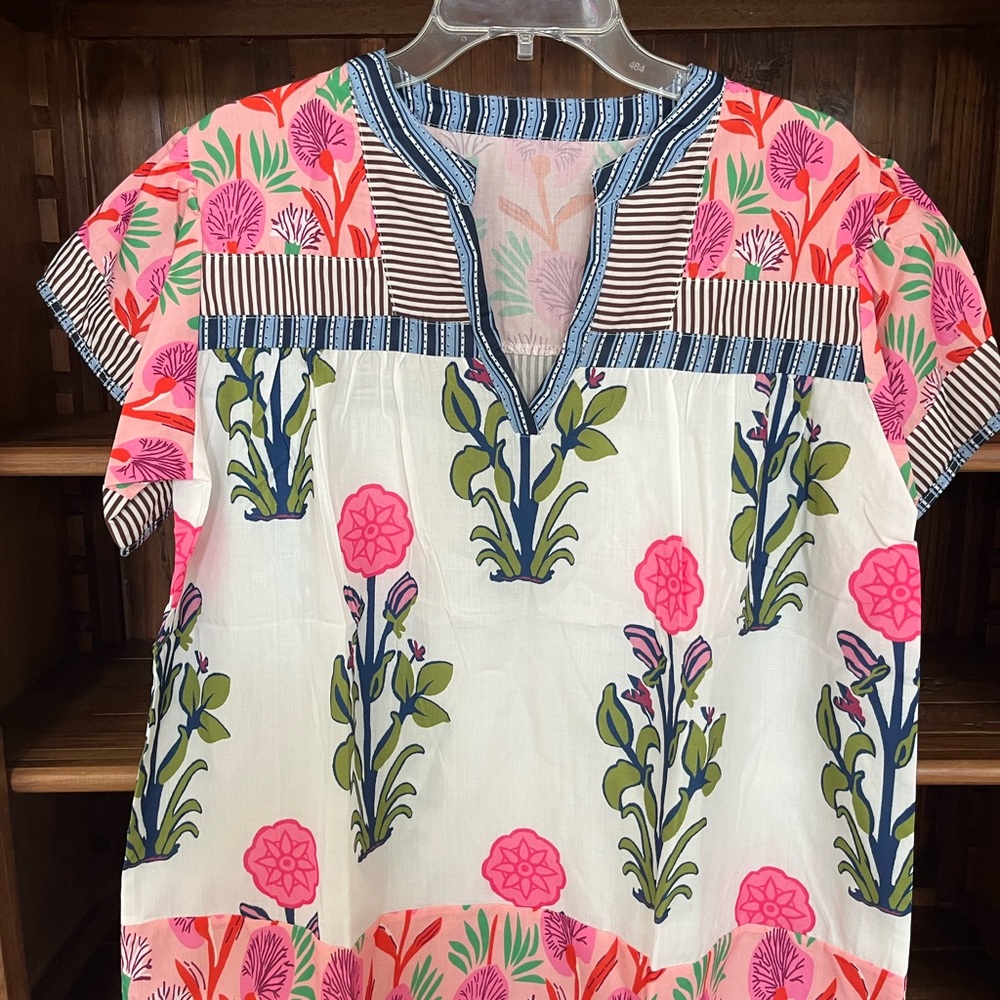 Floral and Striped Tunic Top